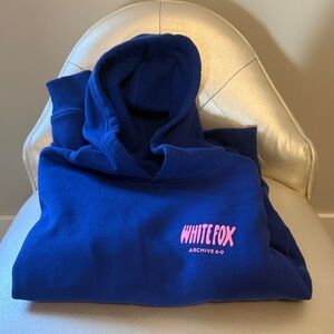 White Fox Boutique Blue Hoodie with Pink Logo
